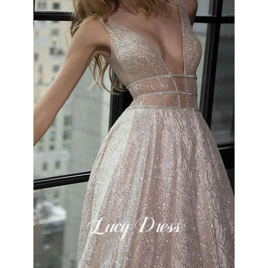 Glamorous A-Line Prom Dress with Sequins and Deep V-Neck - Customizable for Perfect Fit