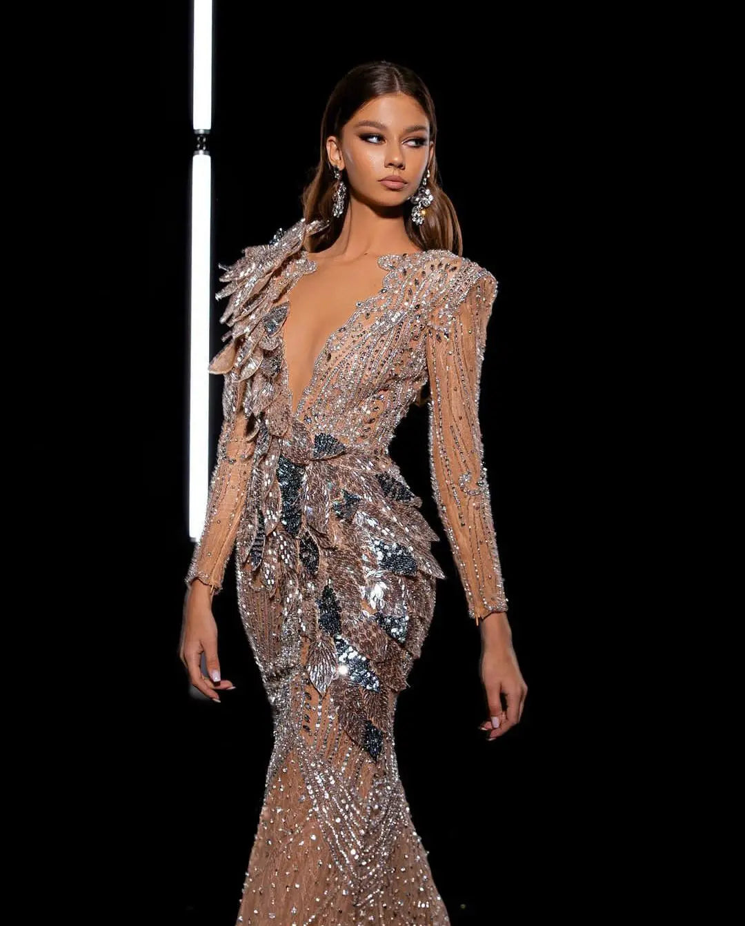 Elegant V Neck Sequin Prom Dress - Customizable