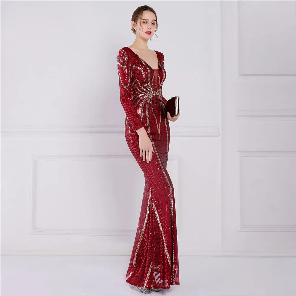 Stunning Burgundy Sequin Prom Dress - Perfect for Birthday & Evening Parties!