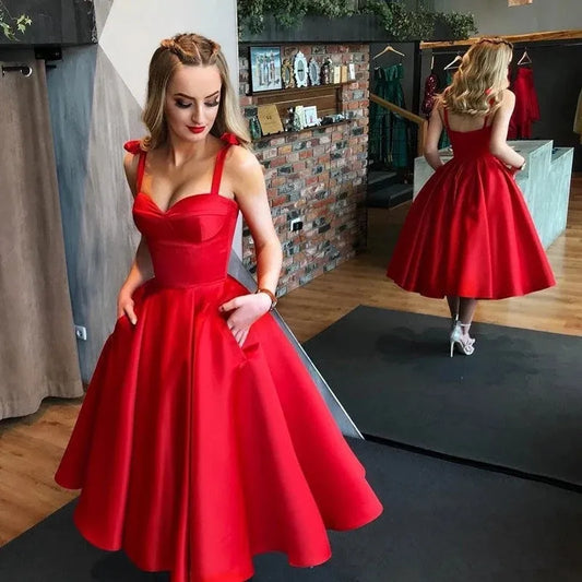 Red Satin Spaghetti Evening Dress - Formal Vestido Noiva Sereia - New Arrival