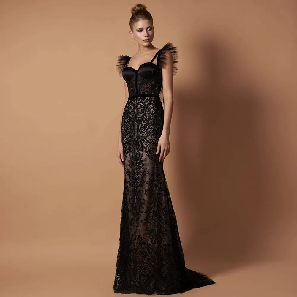 Stunning Vintage Black Mermaid Prom Dress - 2024 Floor Length, Sweetheart Appliques, Lace Evening Gown