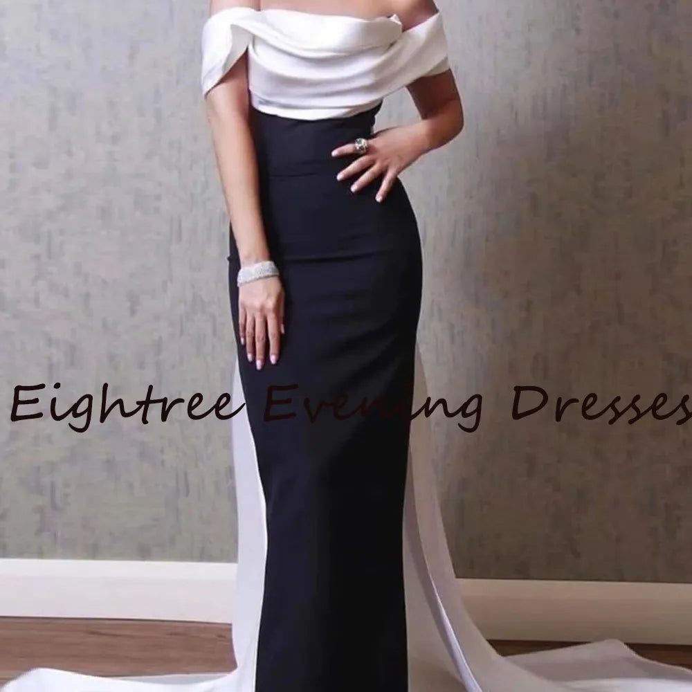 Eightree Black White Long Strapless Formal Evening Gowns Dress Sleevel