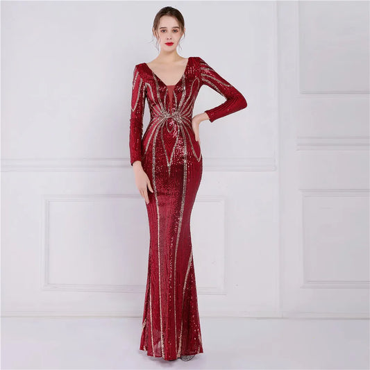 Stunning Burgundy Sequin Prom Dress - Perfect for Birthday & Evening Parties!