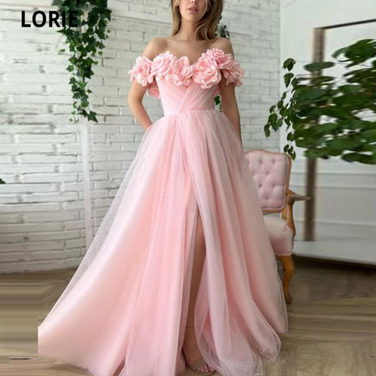 LORIE 3D Flowers Beach Prom Dress - Sexy Side Split Evening Gown for Weddings and Special Occasions - Customizable